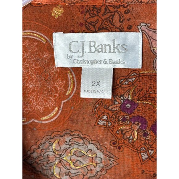 C J Banks Blouse Women's 2X Romantic Feminine Ruffled Neckline Gold Glitter - Picture 3 of 9